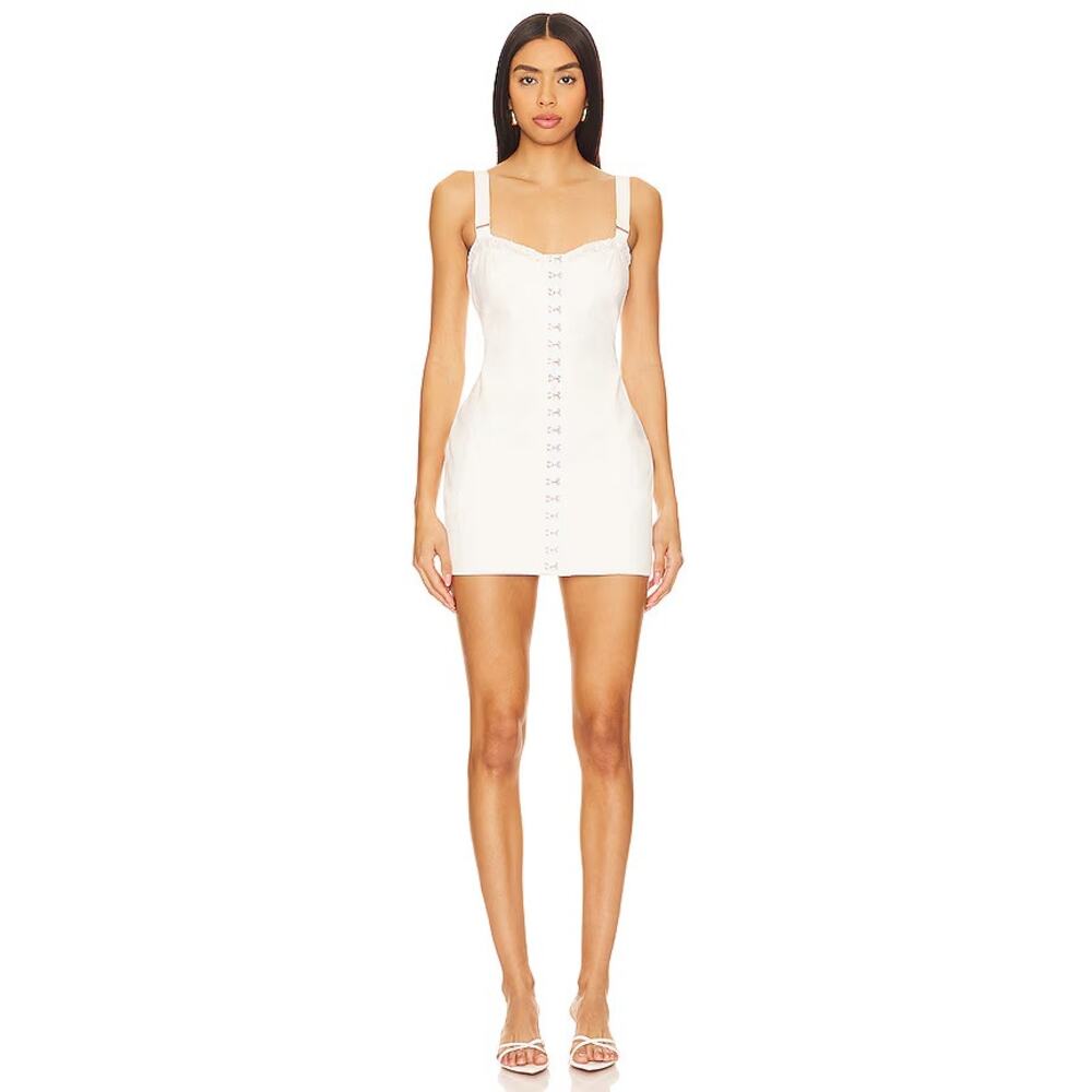For Love & Lemons White Denim Corset Mini Dress | Size S | Daisy Detail